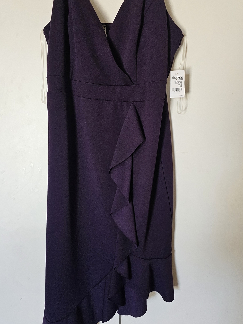 Charlotte Russe Deep Purple V-Neck Ruffle Midi Dress Size XL